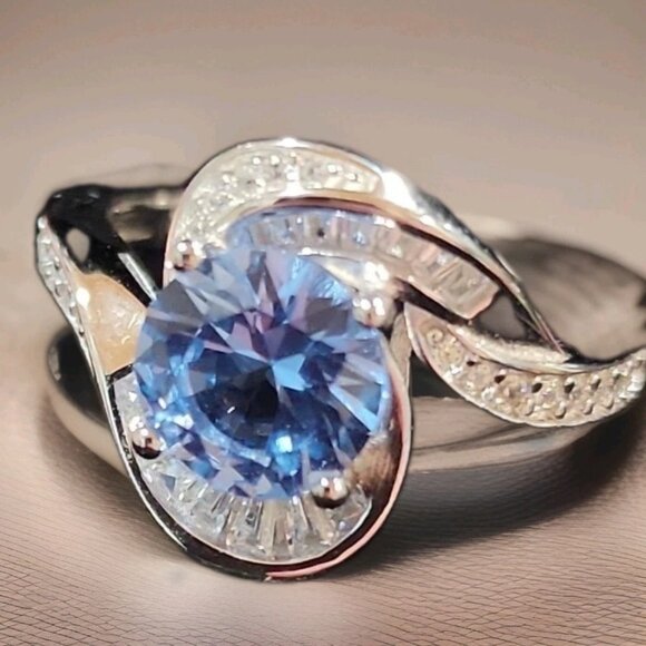 Sterling Silver Lab Created 2.0 CT Aquamarine Swirl Ring with Diamonds - Picture 8 of 10